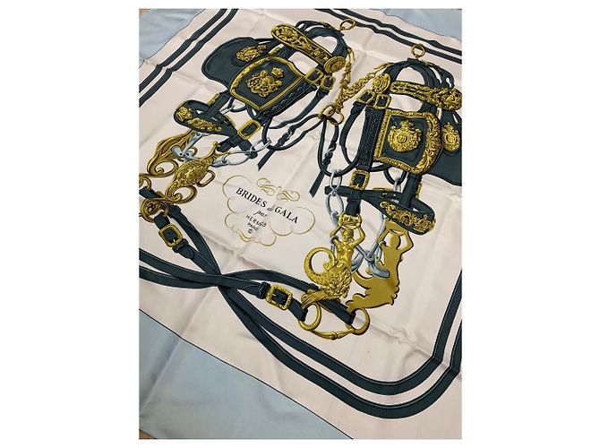Lenço Hermès Brides de gala de seda azul claro 90 cm - vista 5