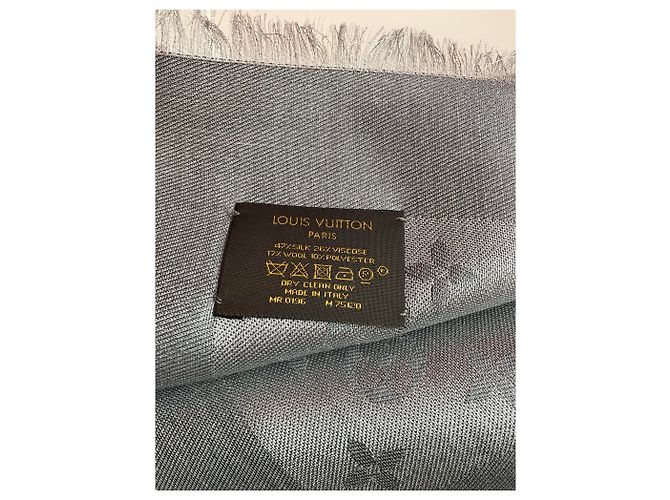 Sciarpa Louis Vuitton Shine Monogram in seta grigio scuro Grigio antracite - vista 4