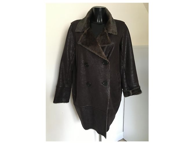 Abrigo Gerard Darel de imitación cuero marrón oscuro - vista 2