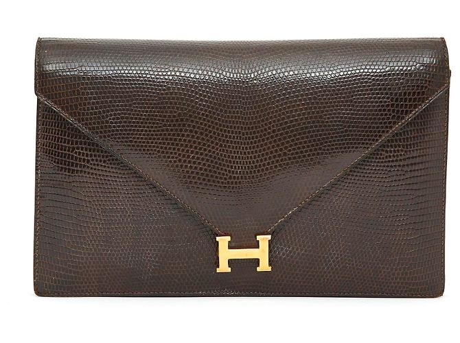 Hermès POCHETTE LYDIE BORSA LIZARD MARRONE - vista 2