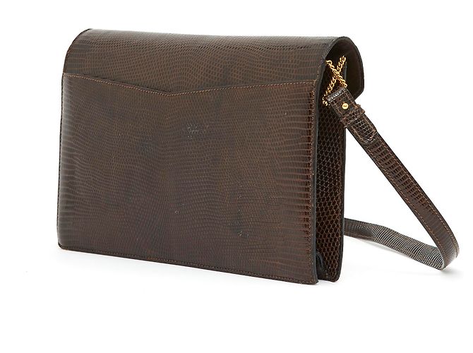 Hermès POCHETTE LYDIE BORSA LIZARD MARRONE - vista 3