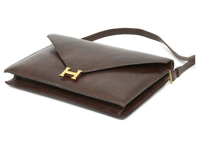 Hermès POCHETTE LYDIE BORSA LIZARD MARRONE - vista 4