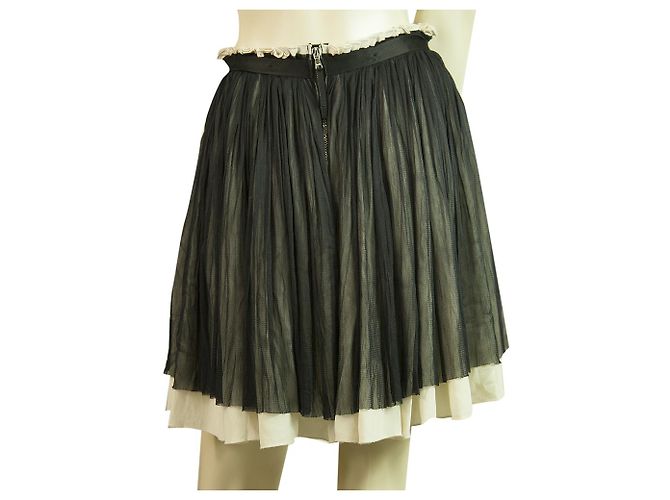 Dolce & Gabbana D&G Minigonna a pieghe in seta bianca e nera Taglia 42 Nero - vista 2