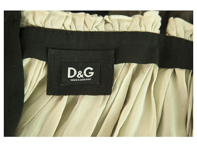 Dolce & Gabbana D&G Minigonna a pieghe in seta bianca e nera Taglia 42 Nero - vista 3