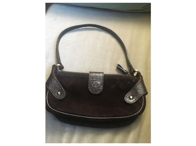 Borsa a tracolla Valentino Garavani in velluto marrone scuro - vista 2