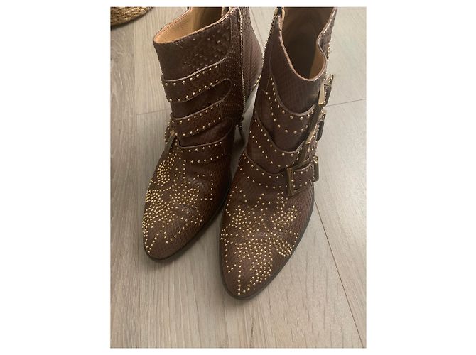 Bottines Chloé Suzanne Marron Python - vue 13