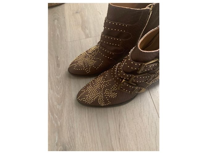 Bottines Chloé Suzanne Marron Python - vue 14