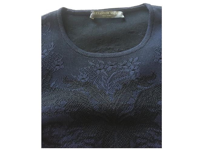 Vestido bicolor con textura de Alexander Mcqueen Negro Azul marino - vista 3