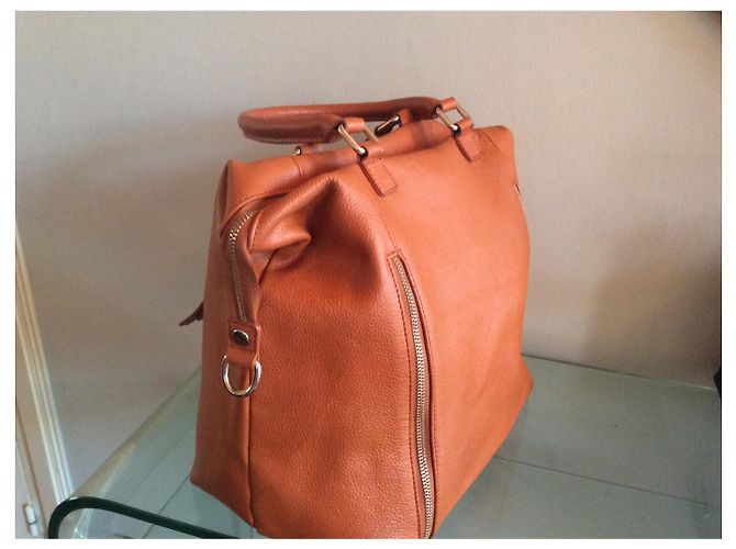 Autre Marque Borsa tote in pelle granulata arancione - vista 3