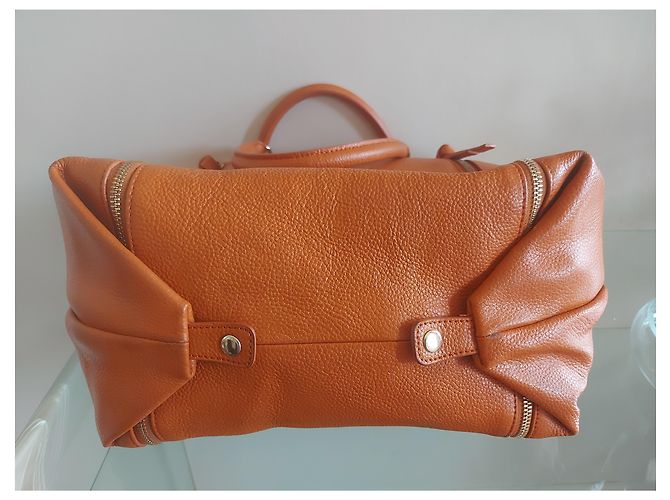 Autre Marque Borsa tote in pelle granulata arancione - vista 5