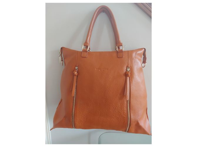 Autre Marque Borsa tote in pelle granulata arancione - vista 7