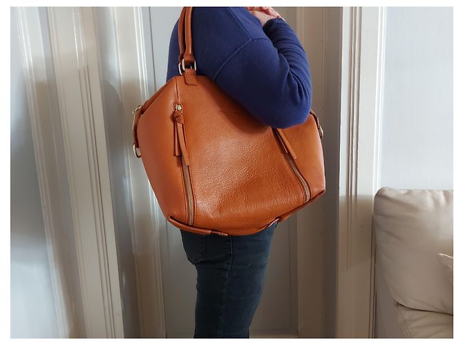 Autre Marque Borsa tote in pelle granulata arancione - vista 9
