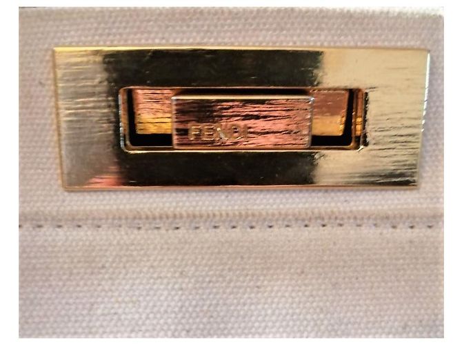Fendi Peekaboo Handtasche Baumwolle Eggshell Aus weiß - Ansicht 12