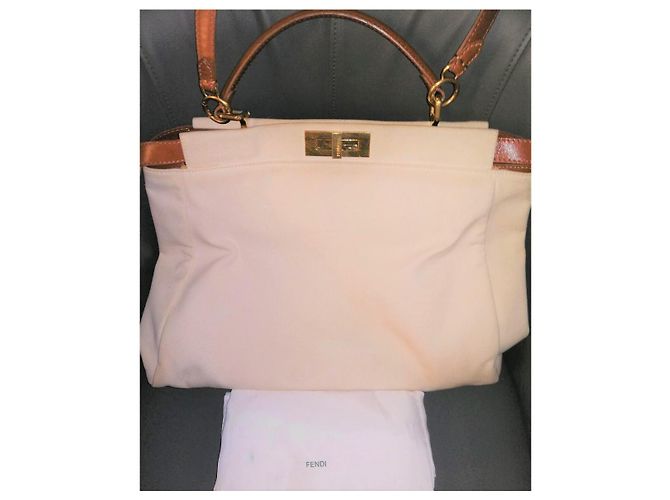 Fendi Peekaboo Handtasche Baumwolle Eggshell Aus weiß - Ansicht 2