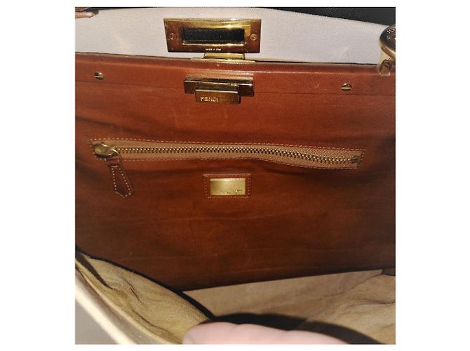 Fendi Peekaboo Handtasche Baumwolle Eggshell Aus weiß - Ansicht 6