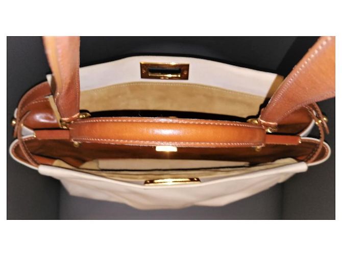 Fendi Peekaboo Handtasche Baumwolle Eggshell Aus weiß - Ansicht 8