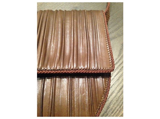 Borsa a spalla Christian Dior in pelle plissettata marrone - vista 5