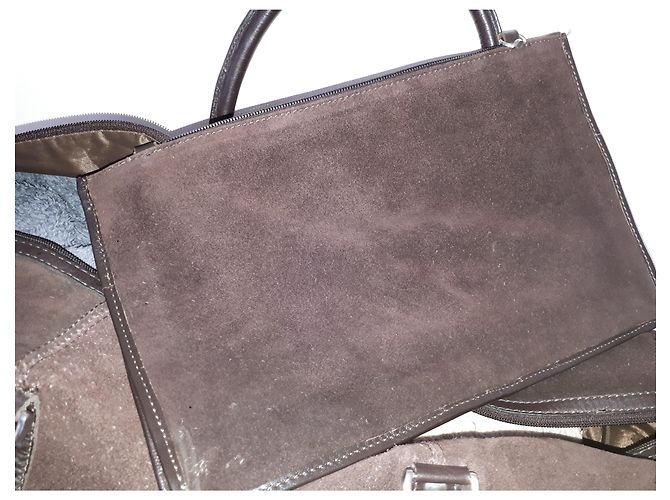 Autre Marque Borsa da viaggio Flamant in pelle e camoscio cioccolato - vista 7