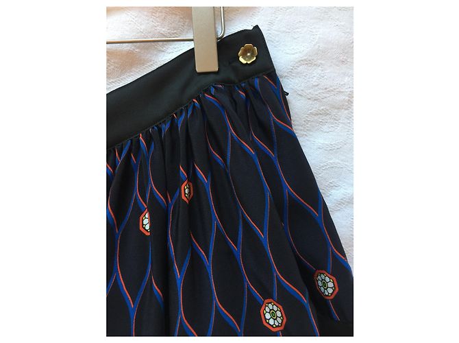 Autre Marque Gonna corolla in seta stampata nera Nero - vista 3