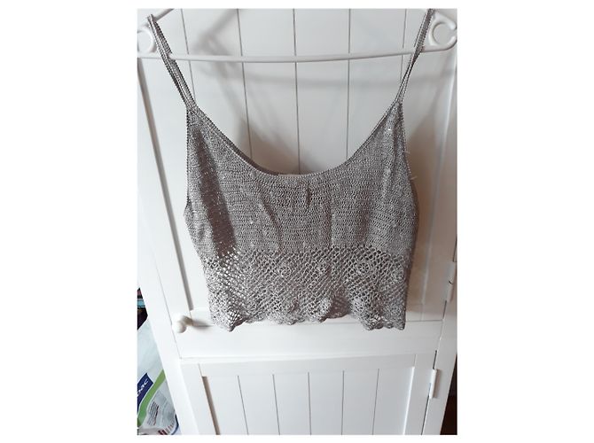 Top Court Caroll Cinza de Viscose e Strass Cinza antracite - vista 2