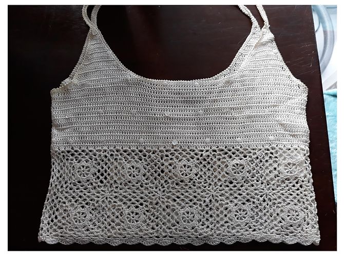 Top Court Caroll Ecru in Viscosa e Strass Bianco sporco - vista 3