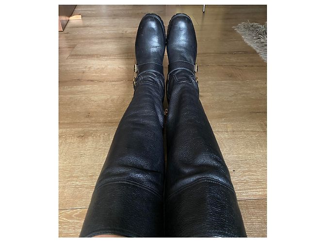 Botas de jinete Prada en cuero negro con hebillas doradas Dorado - vista 10