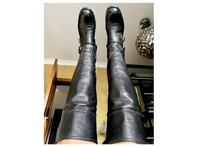 Botas de jinete Prada en cuero negro con hebillas doradas Dorado - vista 11