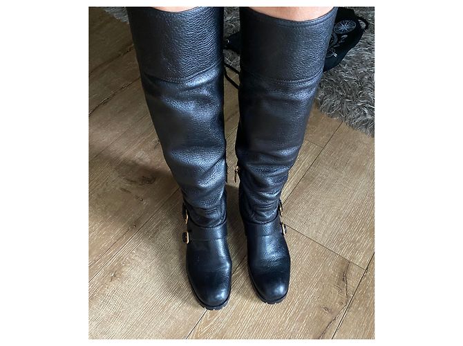 Botas de jinete Prada en cuero negro con hebillas doradas Dorado - vista 12
