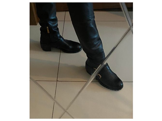 Botas de jinete Prada en cuero negro con hebillas doradas Dorado - vista 13