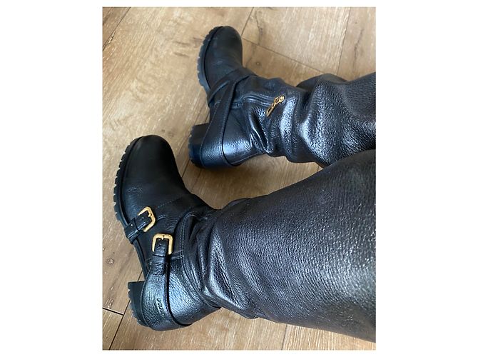 Botas de jinete Prada en cuero negro con hebillas doradas Dorado - vista 15