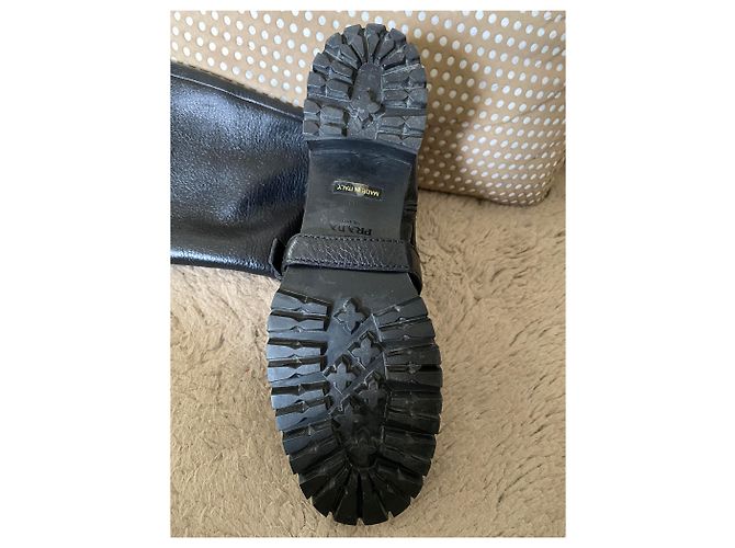Botas de jinete Prada en cuero negro con hebillas doradas Dorado - vista 16