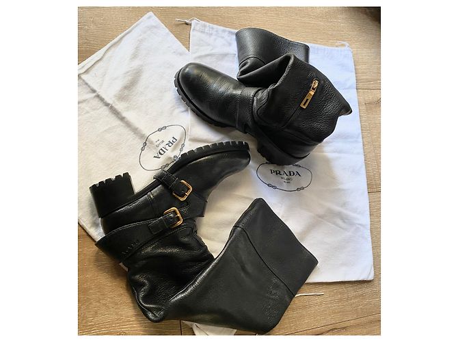Botas de jinete Prada en cuero negro con hebillas doradas Dorado - vista 17