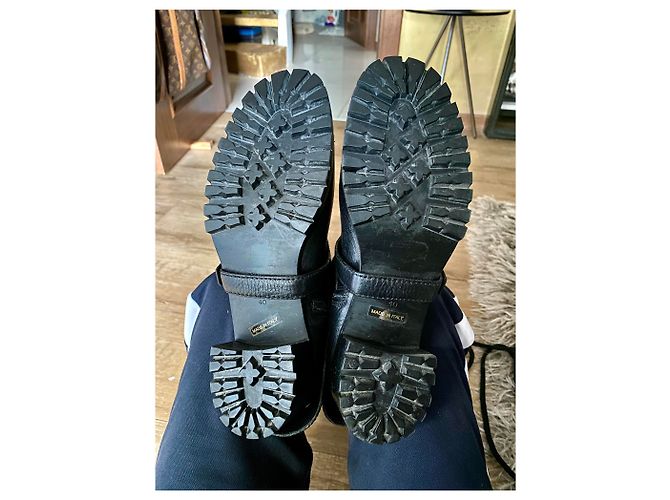 Botas de jinete Prada en cuero negro con hebillas doradas Dorado - vista 4