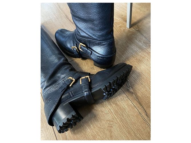 Botas de jinete Prada en cuero negro con hebillas doradas Dorado - vista 5