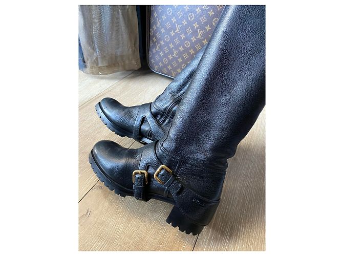 Botas de jinete Prada en cuero negro con hebillas doradas Dorado - vista 6