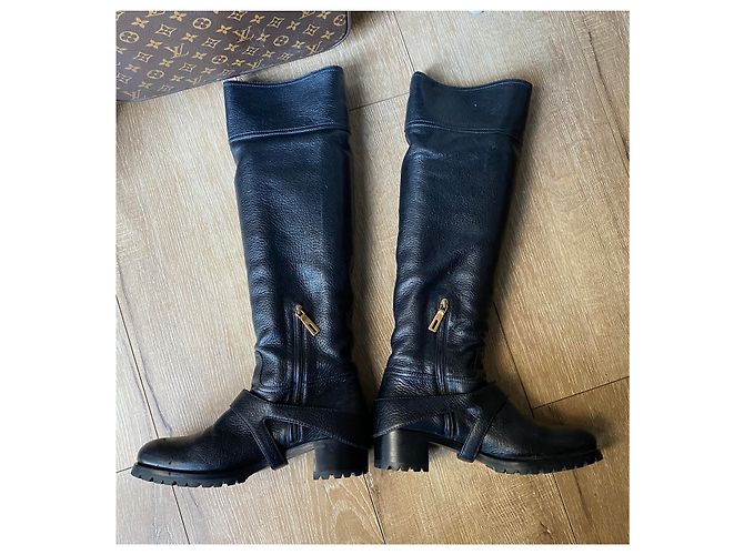 Botas de jinete Prada en cuero negro con hebillas doradas Dorado - vista 7