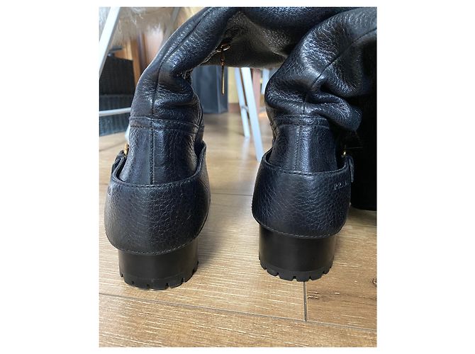 Botas de jinete Prada en cuero negro con hebillas doradas Dorado - vista 9