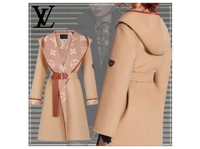 Louis Vuitton Giant Monogram Hooded Wrap Coat Beige - vista 11