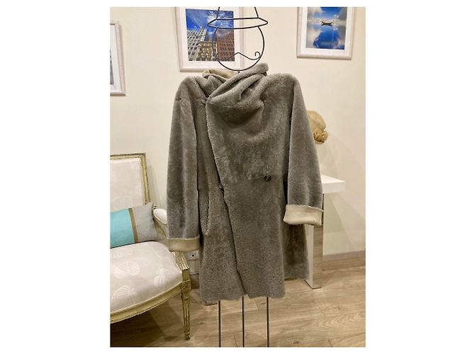 Autre Marque Abrigo reversible de piel gris - vista 2