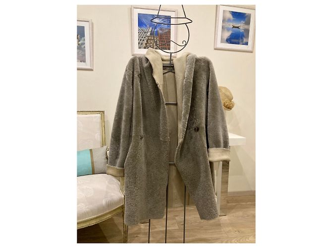 Autre Marque Abrigo reversible de piel gris - vista 4