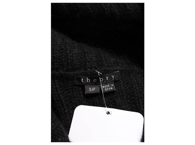 Pull long polo noir Theory mélange cachemire - vue 3