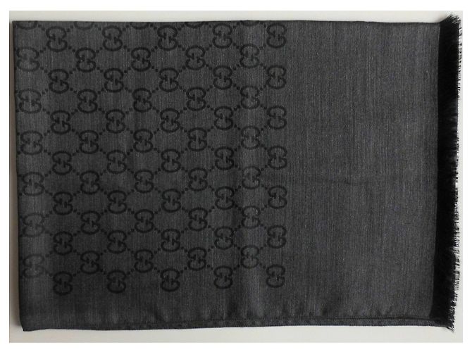 GUCCI uomo DONNA SCIARPA lana seta GRIGIO SCURO 45x180 SCARF SHAWL SCIARPA - vista 2