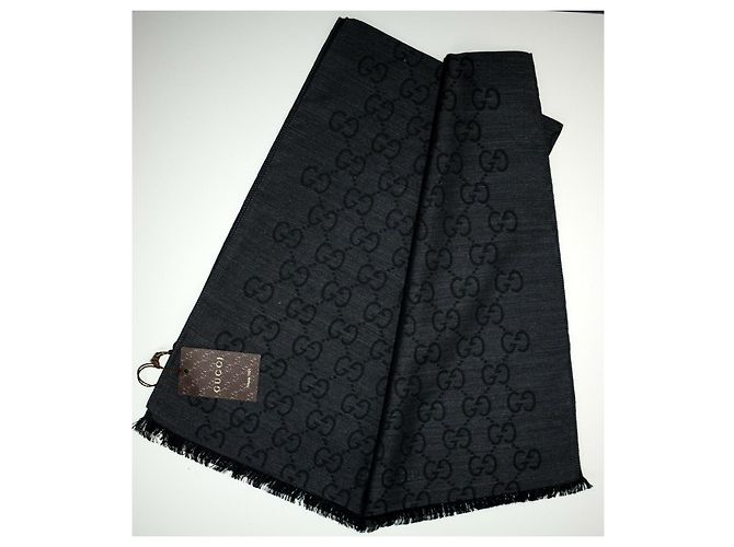 GUCCI uomo DONNA SCIARPA lana seta GRIGIO SCURO 45x180 SCARF SHAWL SCIARPA - vista 3
