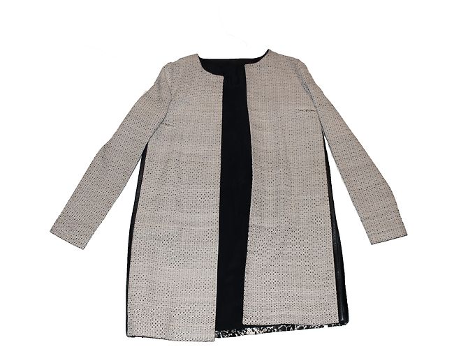 Fendi Giacca Lunga in Pelle di Vitello Nera e Bianco Nero Bianco sporco - vista 2