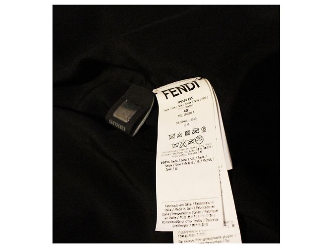 Fendi Giacca Lunga in Pelle di Vitello Nera e Bianco Nero Bianco sporco - vista 4