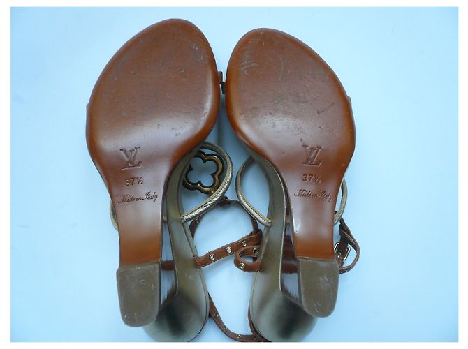LOUIS VUITTON Sandales compensées Caramel T37,5 IT Marrone - vista 5