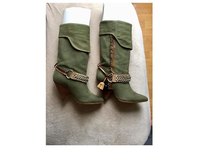 Botas Vaqueras Isabel Marant Verde Oliva de Tela - vista 4