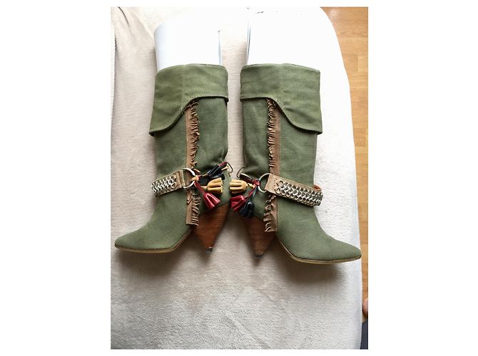 Botas Vaqueras Isabel Marant Verde Oliva de Tela - vista 6