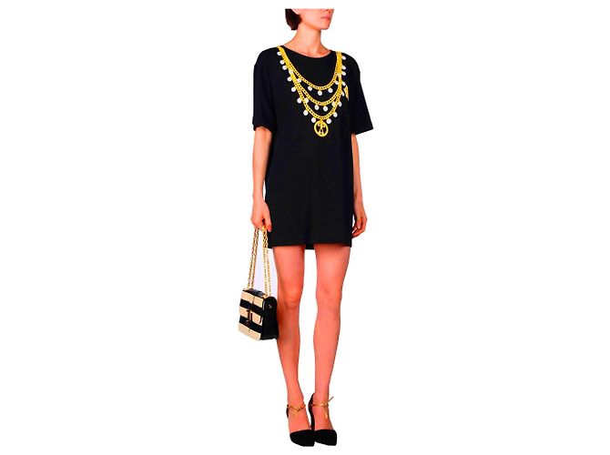 ,,MOSCHINO COUTURE "MINI VESTIDO DE JERSEY CON ESTAMPADO * Gr. L * Negro - vista 2