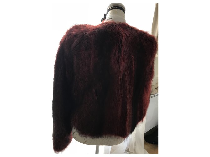 Givenchy Mantella Giacca in Pelliccia di Procione Nero e Rosso - vista 2